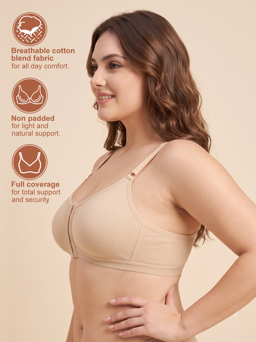 T3116 Floret Front Closure Seamless Full Coverage Non Padded Non-Wired Everyday Bra