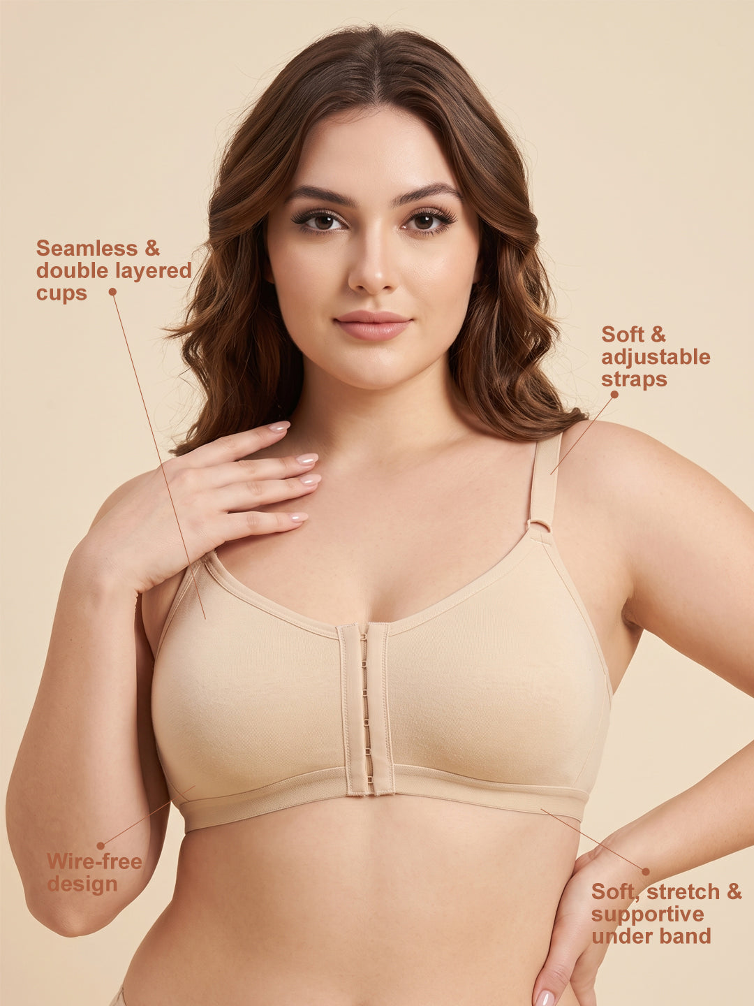T3116 Floret Front Closure Seamless Full Coverage Non Padded Non-Wired Everyday Bra