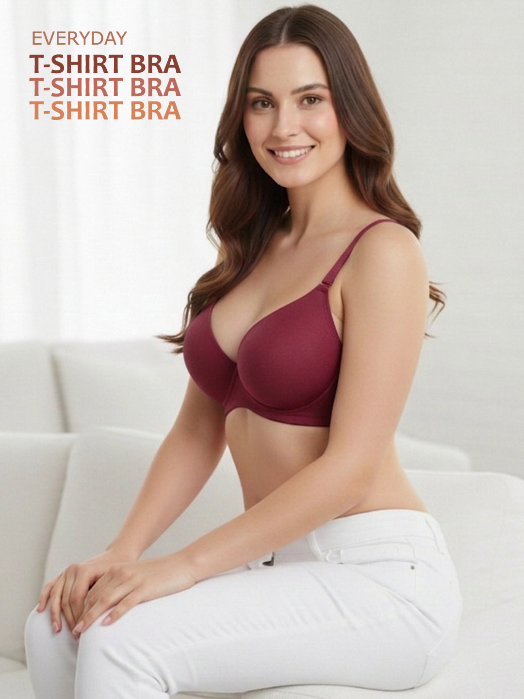 T3109 Floret Wirefree Padded Lyocell Fabric Elastane Full Coverage Multiway T-Shirt Bra