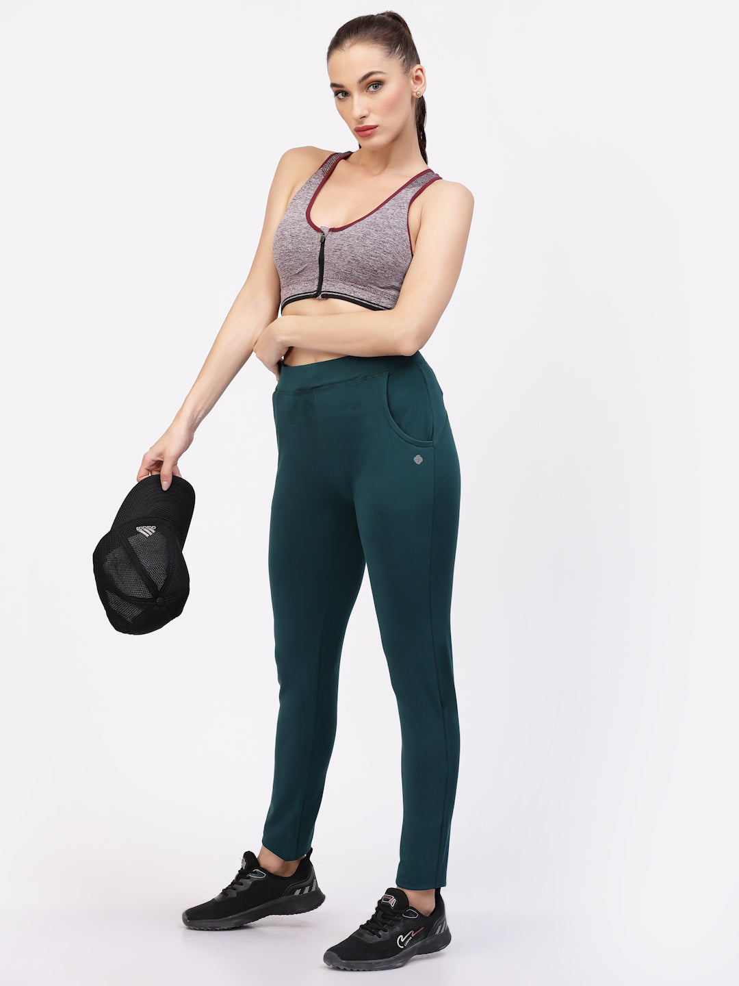 Floret Slim Fit Track Pants Cotton Elastane Ankle Length Mid Ris