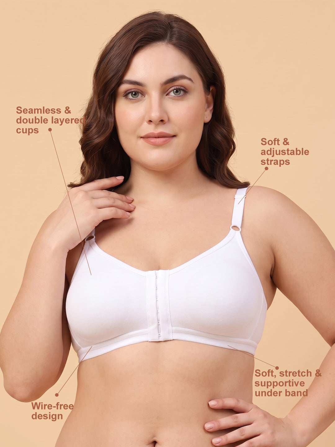 T3116 Floret Front Closure Seamless Full Coverage Non Padded Non-Wired Everyday Bra