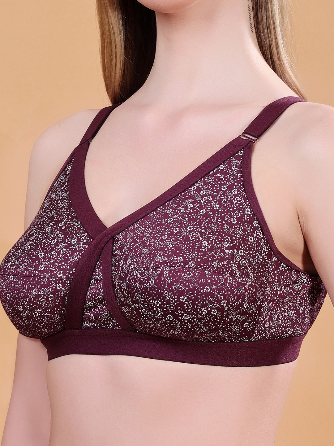 CROSSFIT PRINT Ivory Cotton Bra | Full Coverage | Non-Wired | Non-Padded Bra